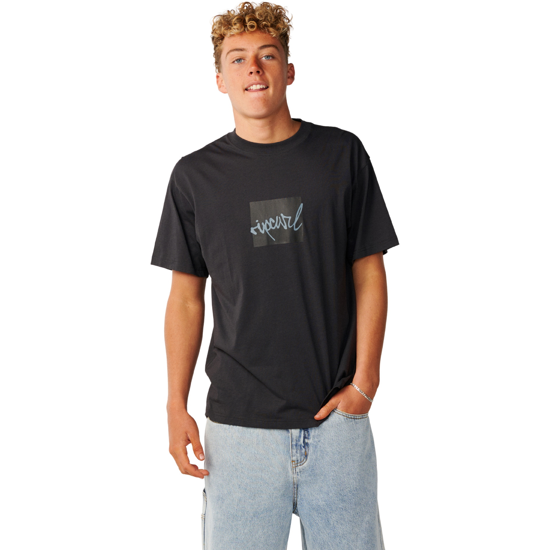 2026 Rip Curl Mens Rip Script Icon T-Shirt 0X8MTE - Washed Black